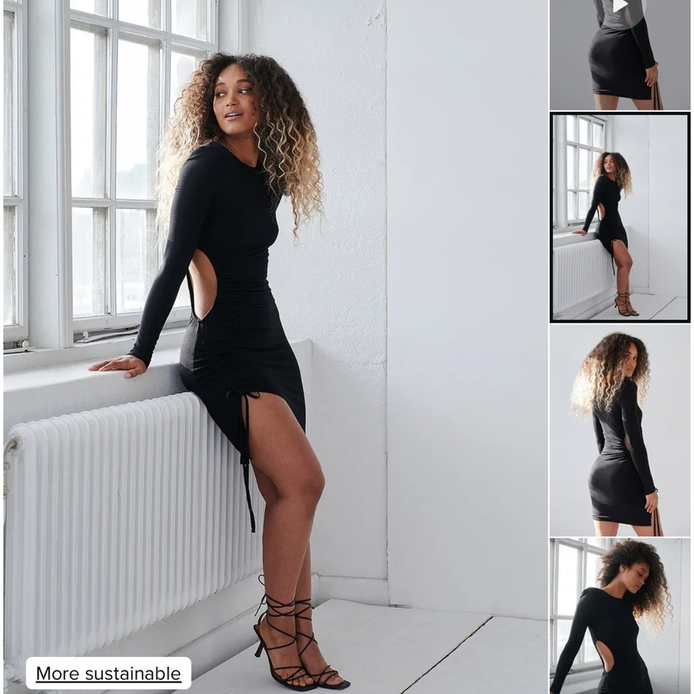 Black drawstring details dress with cutout